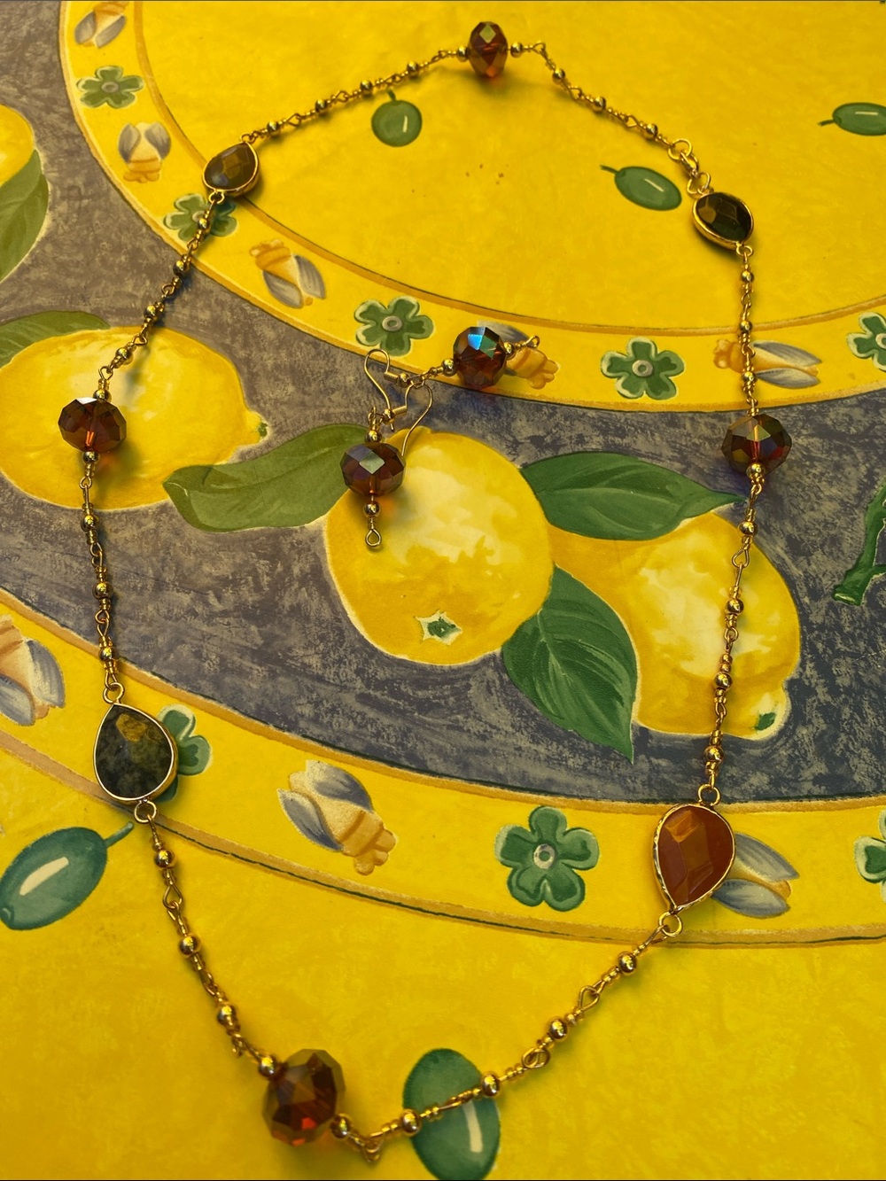 Good Vibes Only Gold-Tone Beaded Necklace and Earrings Set-Multi-Color Gems!